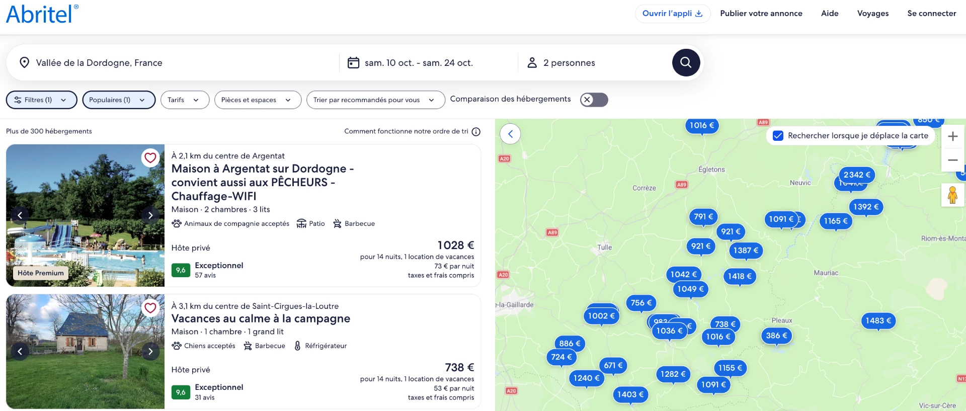 Locations de gîtes sur Abritel en Dordogne