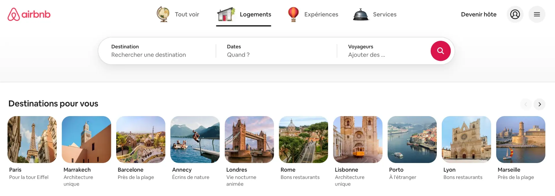 Recherche de gîtes et locations saisonnières en France sur Airbnb
