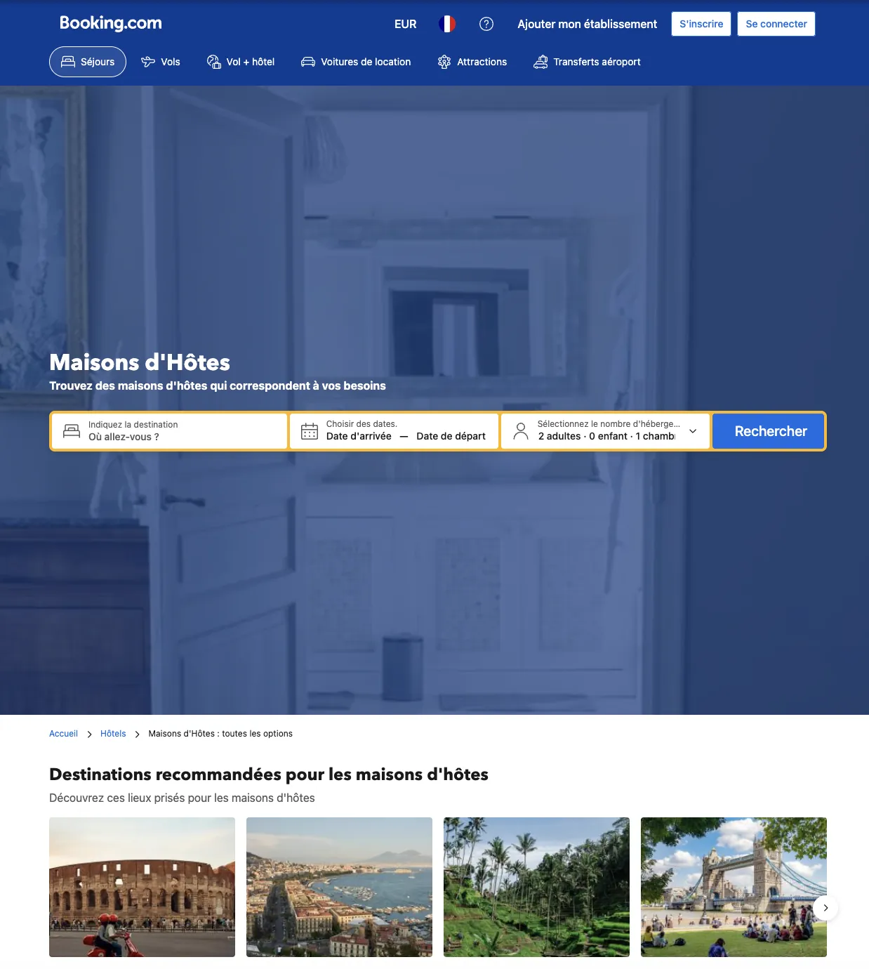 Recherche de gîtes et maisons d'hôtes sur Booking.com