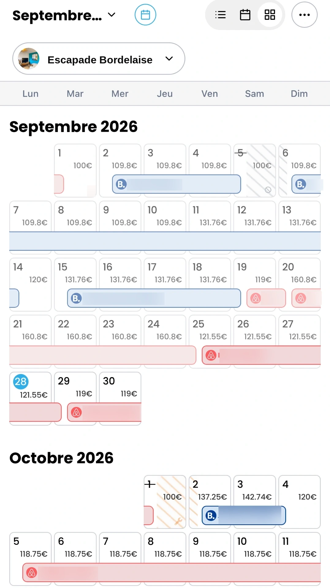 Calendrier Channel Manager Loomky avec prix et réservations Airbnb et Booking.com