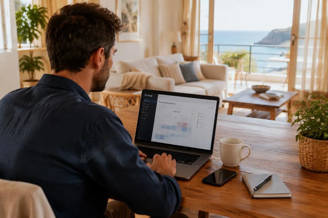 Propriétaire de location saisonnière – Gestion des réservations Propriétaire gérant le calendrier des réservations de son logement en location saisonnière depuis son ordinateur avec Loomky.