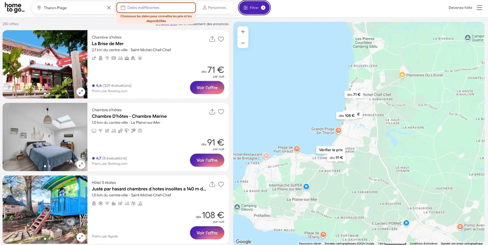 Recherche de gîtes et chambres d'hôtes en France sur HomeToGo