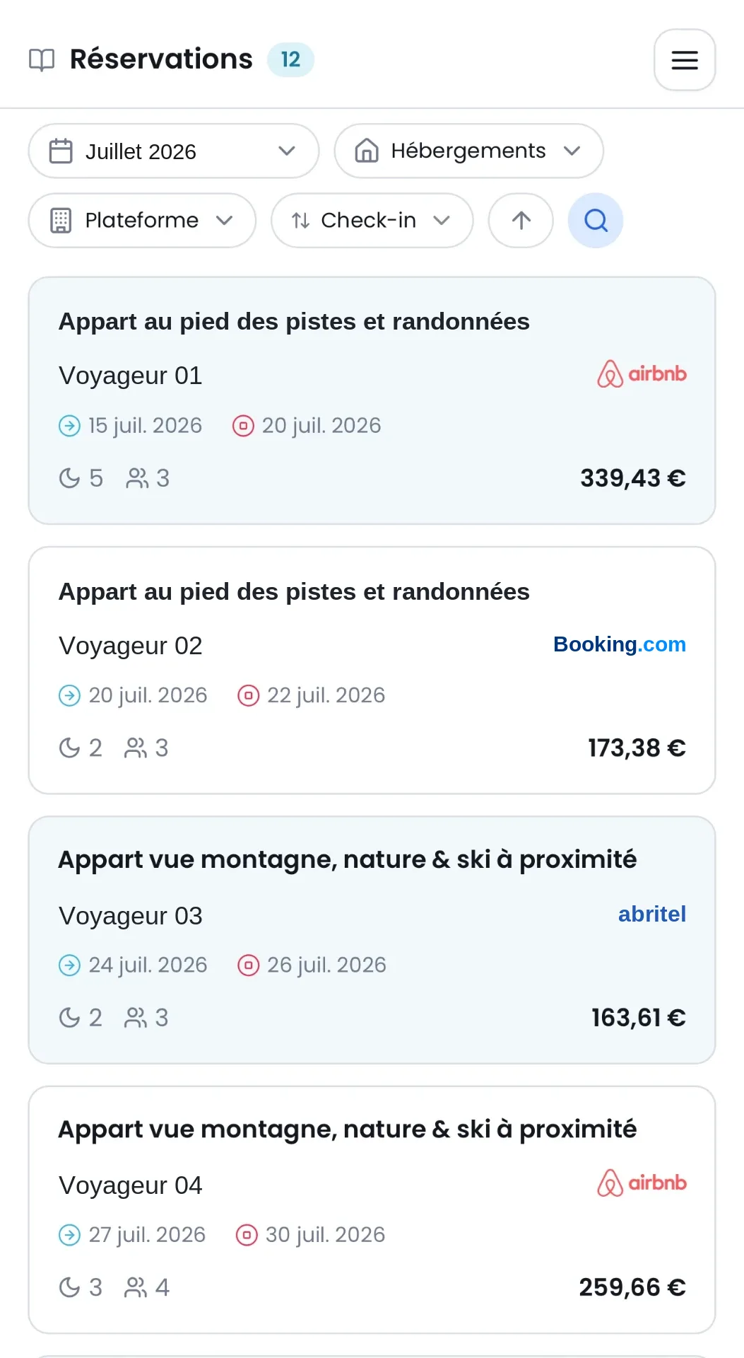 Portail propriétaire Loomky avec réservations et revenus d'une location saisonnière